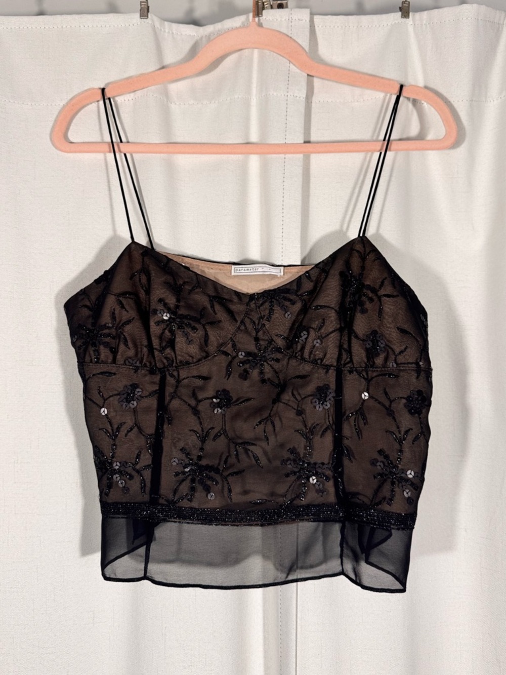 Vintage Parameter Sheer Beaded Sequin Crop Top